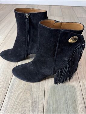 Cloé Black Suede Fringe Ankle Boots